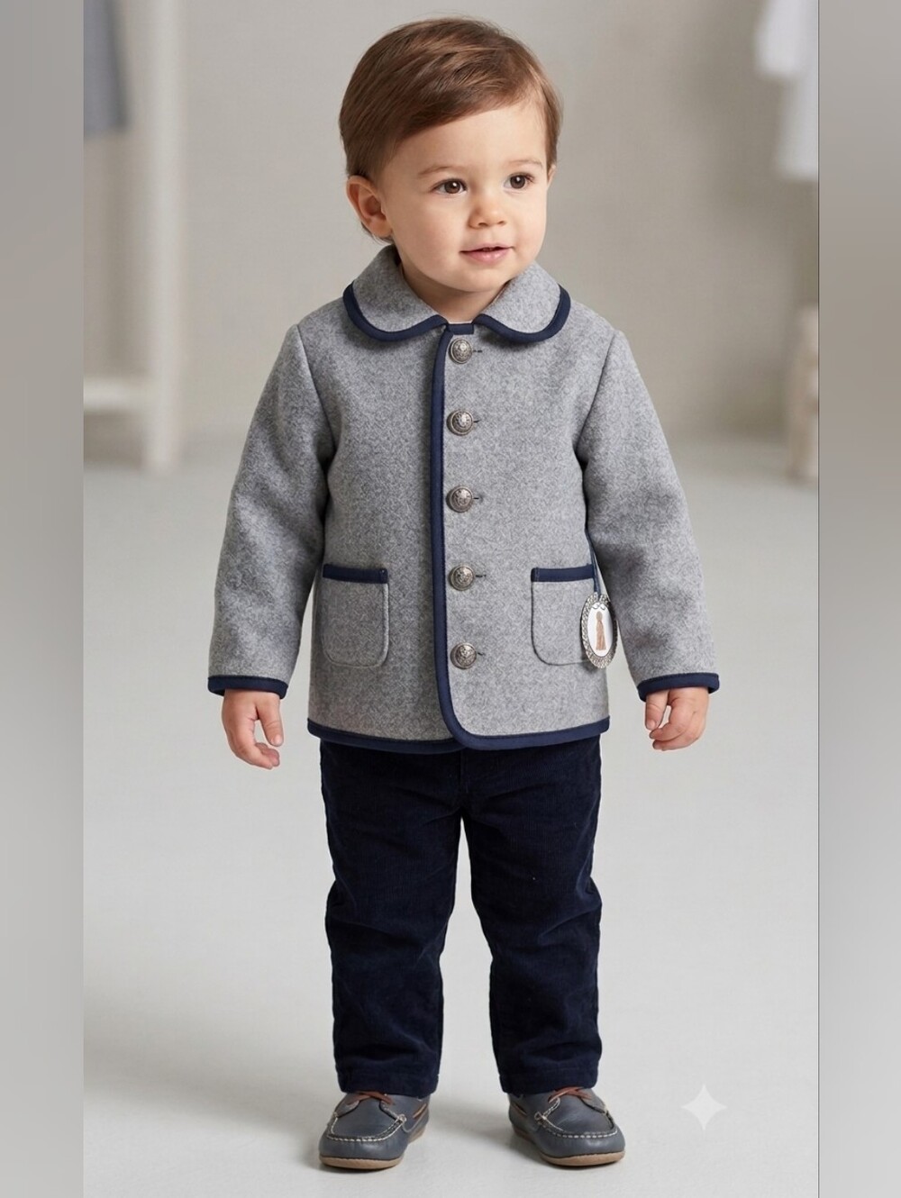 Edgehill Collection Classic Unisex Grey Toddler Dress Peacoat Sz 18m & 24m